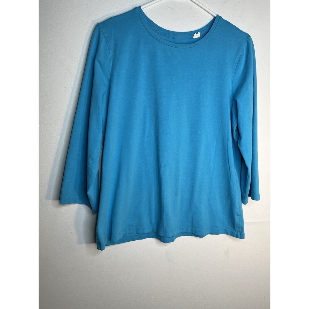 Chicos Ocean Waves Blue 3/4 Sleeve Layering Knit Top Blouse sz 2 / L  ~(15)